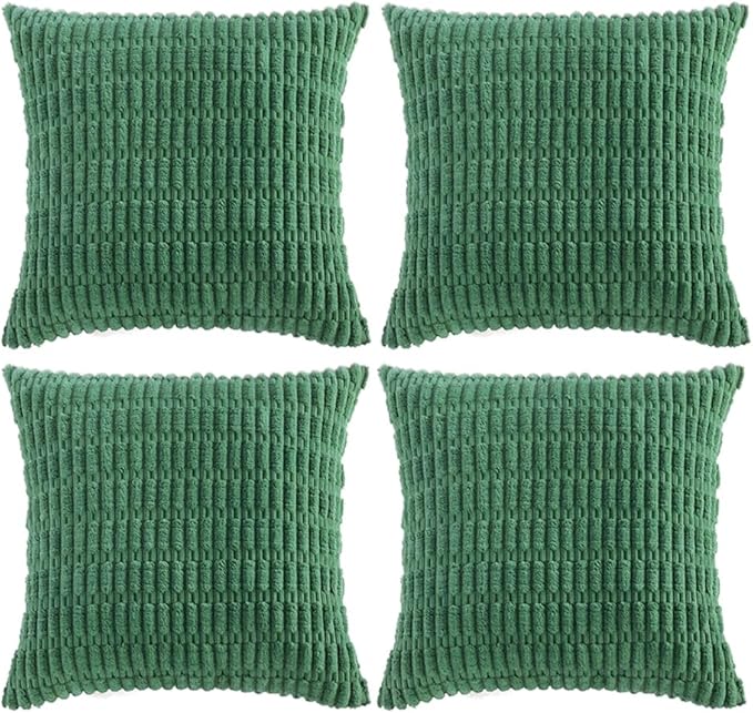 Fancy Homi 4 Packs Green Decorative Throw Pillow Covers 20x20 Inch for Living Room Couch Bed Sofa, Holiday Christmas Home Decor Gift, Soft Plush Corduroy Square Cute Accent Cushion Case 50x50 cm