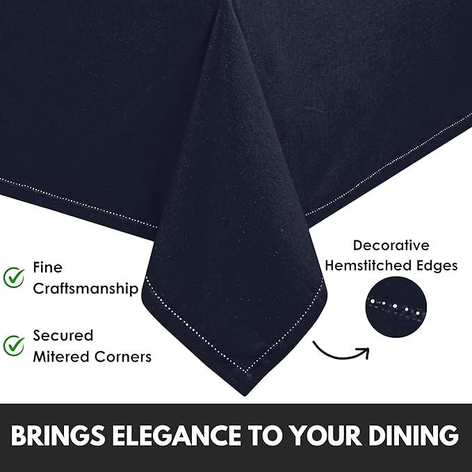 Rectangle Table Cloths 52 Inch x 70 Inch 100% Cotton Decorative Washable Rustic Tablecloth Cover for Gifts, Buffet, Dining, Kitchen & Camping - Navy