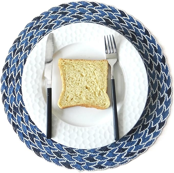 Kitchecn Accessories Nordic Woven Placemats Table Mats Suitable for Holiday Parties Family Gatherings Set De Table(Blue,Round_38CM 4PCS)