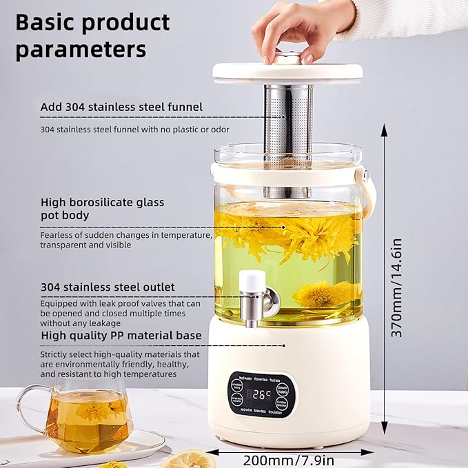 Electric Tea Maker, Health Pot with Strainer,Mulled Wine Pot,3L Multi-Function Kettle for Brewing Tea, Wine, Soup, Fruit Enzyme，Large capacity