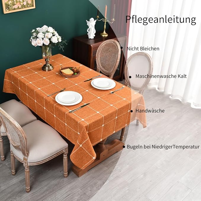 Zobesta Linen Table Cloth Rectangle Table 60 x 102 Inch, Cotton Orange Linen Tablecloth Rectangle, Heavy Weight Soft Fall Tablecloth for Outdoor, Party, Holiday, Picnic, Dining