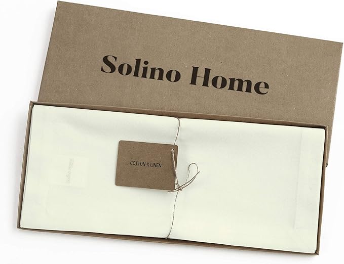 Solino Home Ivory Table Runner 72 Inches Long - Dru Cotton Linen Dining Table Runner 14 x 72 Inch for Spring, Easter - Handcrafted and Machine Washable
