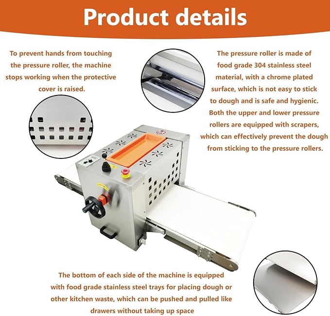 Mini Commercial Dough Sheeter, Desktop Electric 350mm Dough Pressing Machine, Reversible Roller Pastry Machine Thickness Range 0.04"-0.94"with 49.2 * 13.8" Belt for Baking Pastry 110V