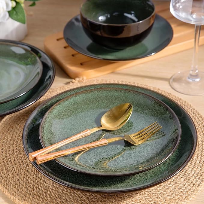 LERATIO Ceramic Dinnerware Sets for 4,Handcraft Stoneware Plates and Bowls Sets,Highly Chip and Crack Resistant | Dishwasher & Microwave & Oven Safe Dishes set,Reactive Glaze Dinnerware- Service for 4