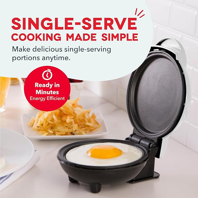 DASH Mini Maker Electric Round Griddle for Individual Pancakes, Cookies, Eggs & other on the go Breakfast, Lunch & Snacks with Indicator Light + Included Recipe Book - White