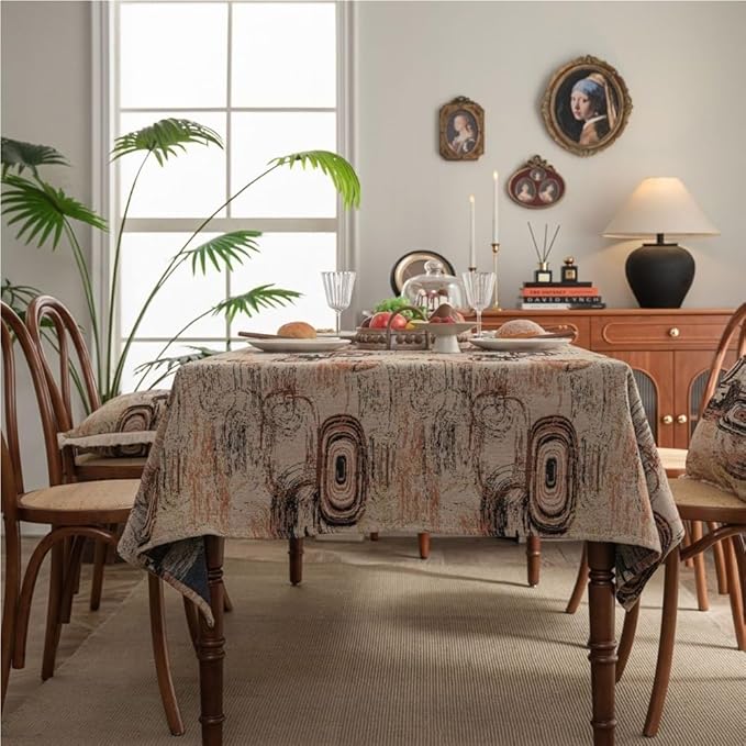 Rectangular Tablecloth Retro Tablecloth Hand-Painted Jacquard Flower Thickened Dining Table Coffee Table Cover Cloth Table Mat Tablecloth Suitable for Restaurant Camping(Style8,140 * 200cm)