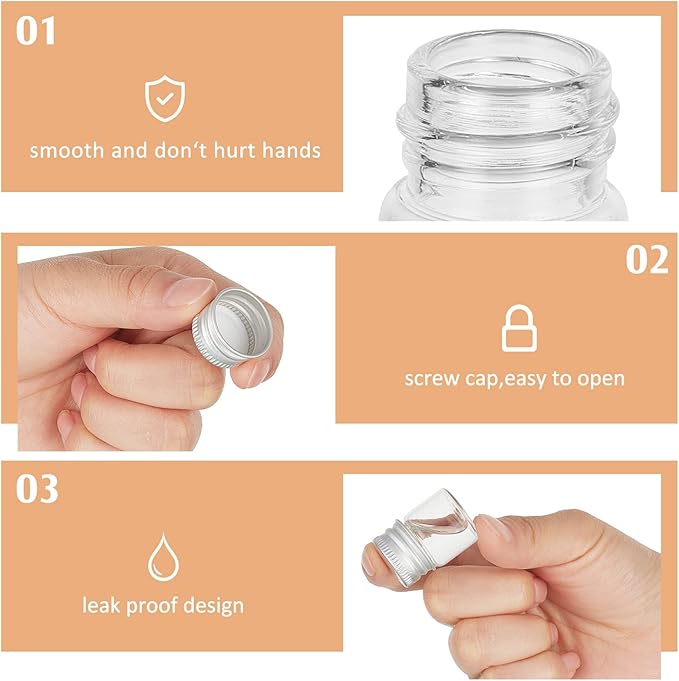 Tessco for you 300 Pcs 5 ml Mini Glass Bottles with Aluminum Cap Tiny Jars Mini Glass Jars Small Clear Vials with Screw Caps Tiny Containers for DIY Craft Storage (Silver)