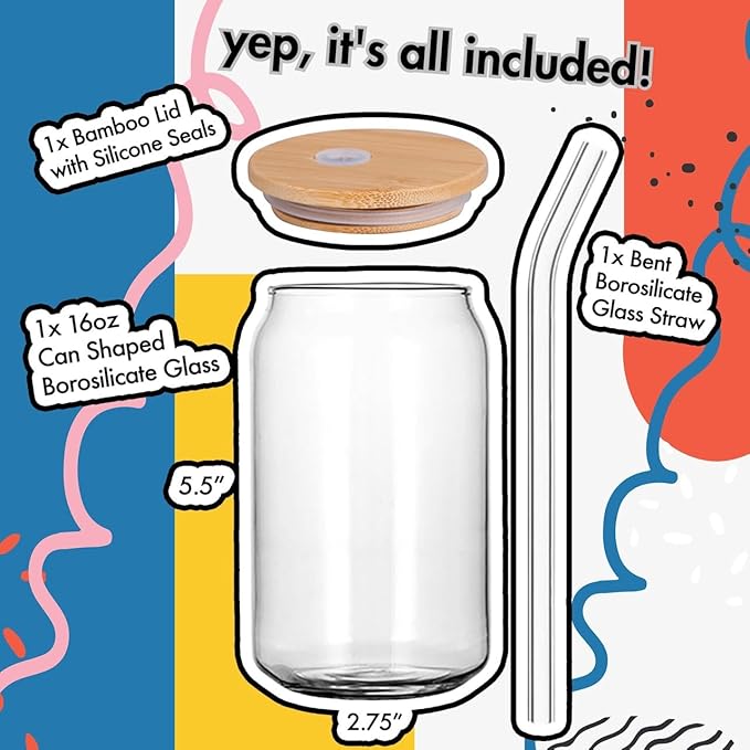 Sip-Sip Hooray! I'm The Problem 16oz Glass Can Cup With Lid and Straw, It's me hi, Inspired, Trendy Iced Coffee Glass, Gift for fan