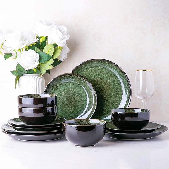 LERATIO Ceramic Dinnerware Sets for 4,Handcraft Stoneware Plates and Bowls Sets,Highly Chip and Crack Resistant | Dishwasher & Microwave & Oven Safe Dishes set,Reactive Glaze Dinnerware- Service for 4