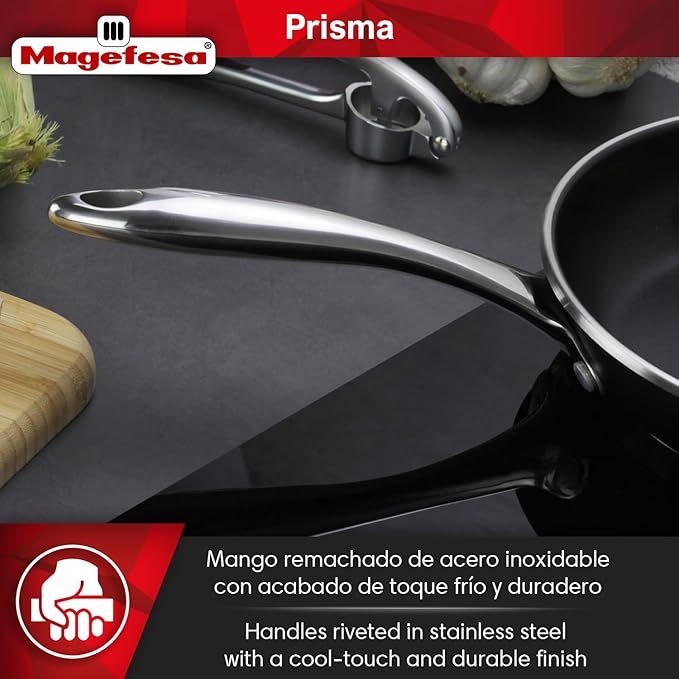 Magefesa Prisma 11-Inch Frying Pan, 18/10 Stainless Steel, Triple-Layer Nonstick, Works on All Stovetops Including Induction, Oven Safe to 392°F, Dishwasher Safe, Durable Skillet