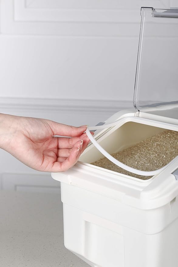 EonTone Pack-2 Grain Storage Container 10 Liter (20 lbs) with Lockable Lid Wheels and Measuring Cup BPA-Free Food Dispenser