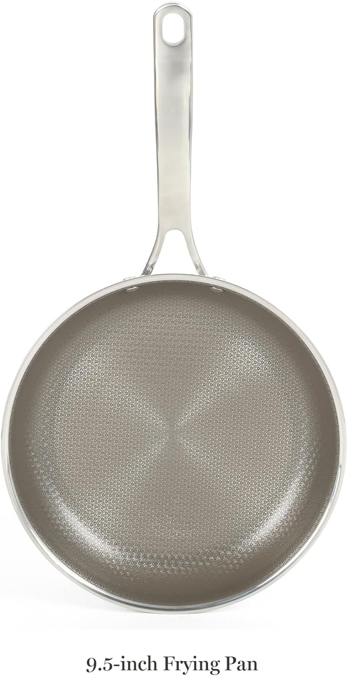 Martha Stewart Badgley Hybrid Nonstick 9.5 Inch TriPly Stainless Steel Fry Pan & Stay Cool Handle - Laser Etched Non-Toxic Perfect Sear Nonstick Skillet - Dishwasher and Induction Safe
