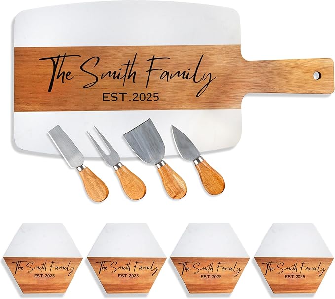 Personalized Charcuterie Board Set - Custom Engraved Bridal Shower, Wedding & Anniversary Present, Perfect for Housewarming, Couples, Friends, Birthday, Mom, Valentines Day Gifts for Her, Women