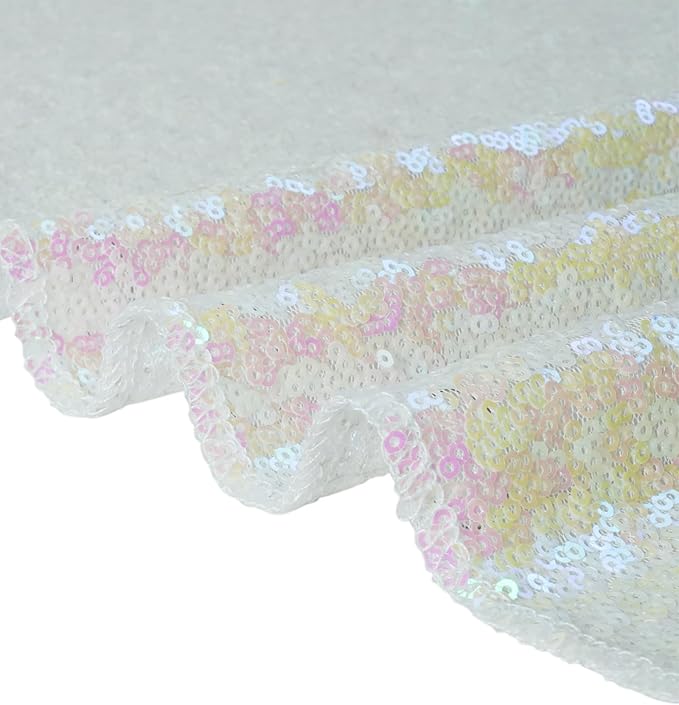 Eternal Beauty White Iridescent Tablecloth, 120 Inch Round Sequin Tablecloth for Party Cake Dessert Table Exhibition Events