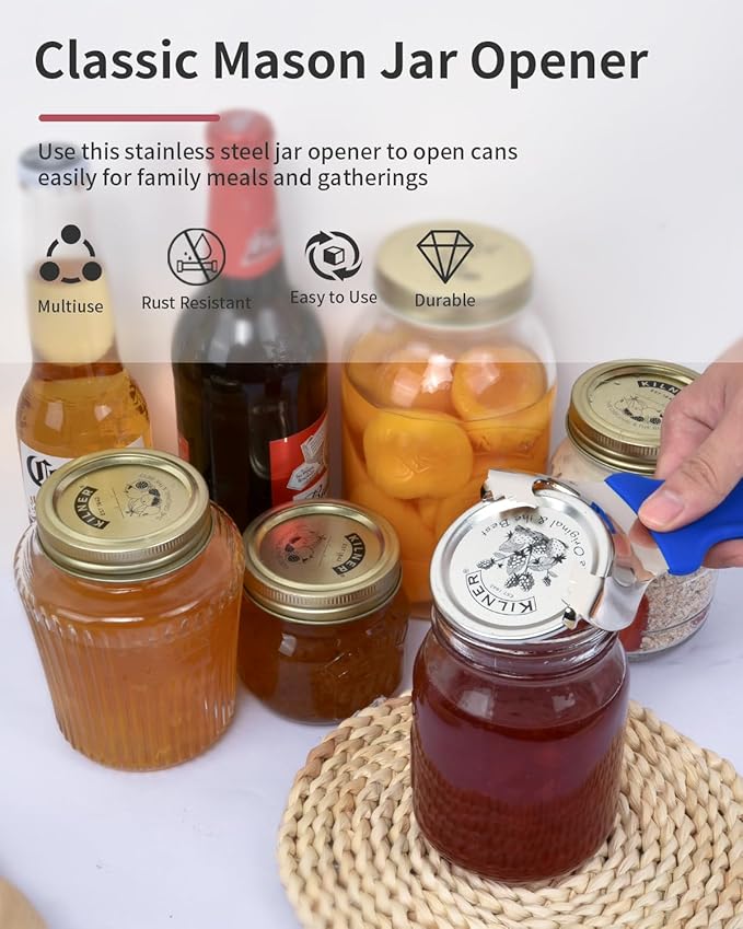 CYDW Mason Jar Opener Tool with No Lid Dents or Damage, Can Opener Manual Multi-Purpose, Easy Twist Manual Handheld Top Remover Utensil, Canning Supplies Tools and Bottle Opener, Made For Lifetime