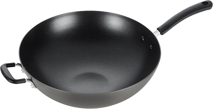 T-Fal Ultimate Hard Anodized Nonstick Wok 14 Inch, Oven Broiler Safe 350F, Non Stick Stir-Fry Pan, Cookware, Pots and Pans, Kitchen, Versatile Deep Frying, Sauté, Braise, Stew, Dishwasher Safe, Black