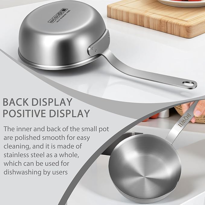 18/10 Stainless Steel Butter Warmer, 13.5 fl oz (400ml), Ideal for Heating Milk, Butter, Sauces, Baby Food, Coffee, Chocolate, Egg Pan, Compatible with Induction & Gas Stovetops