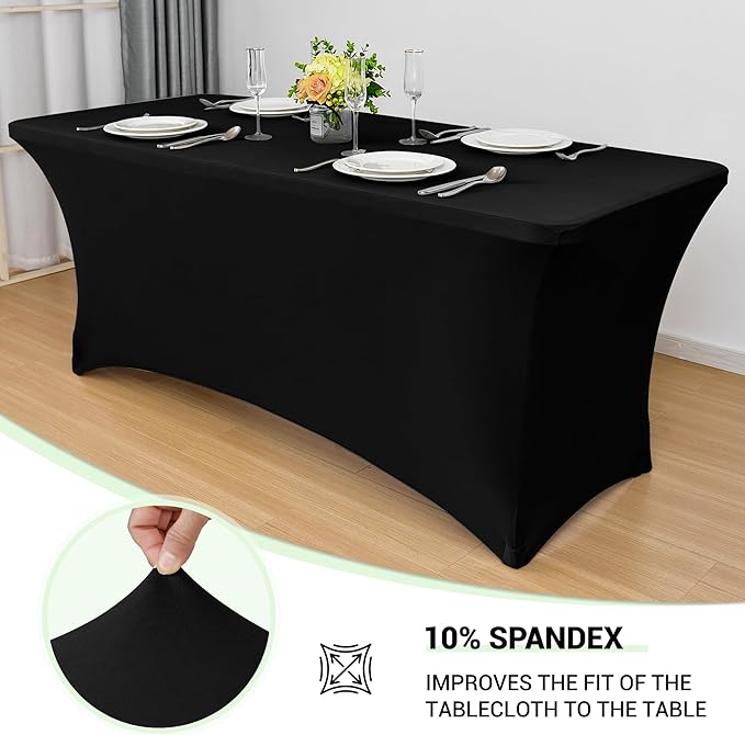 Obstal 4ft Stretch Spandex Table Cover for Standard Folding Tables - Universal Rectangular Fitted Tablecloth Protector for Wedding, Banquet and Party ?Black, 48 Length x 24 Width x 30 Height Inches?