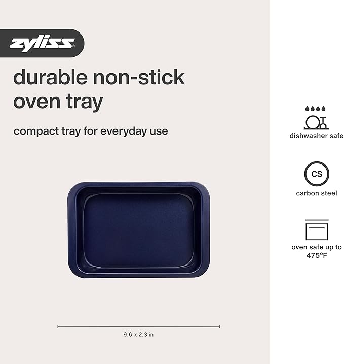 Zyliss E980190 Non-Stick Oven Tray | 30cm x 20cm | Carbon Steel | Dark Blue | Baking Tin/Bakeware/Roasting | Dishwasher Safe | 5 Year Guarantee