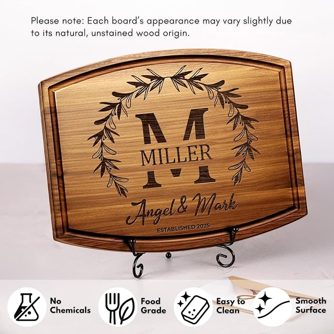 Personalized Wedding Gifts for Couples 2026, Custom Walnut Cutting Board for Kitchen, Personalized Bridal Shower, Best Wedding Registry and Engagment Gift