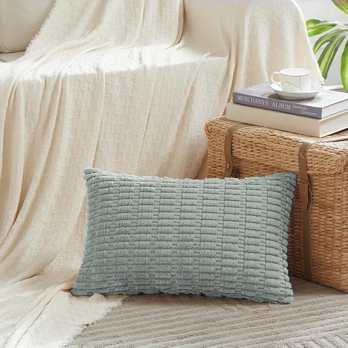 Fancy Homi 4 Packs Decorative Throw Pillow Covers for Living Room Couch Bed, Modern Farmhouse Boho Home Decor, Accent Cushion Case (12 x 20-Inch, Grey Blue)
