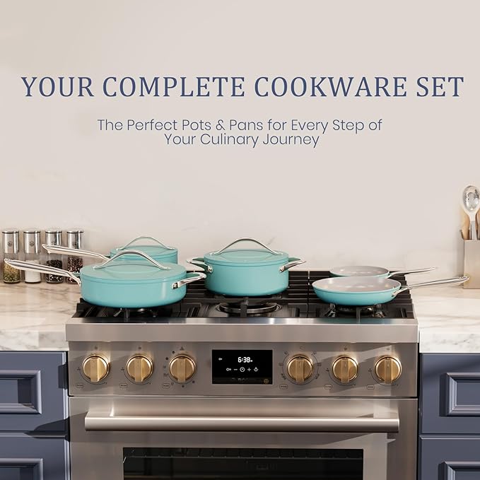 3.5QT Nonstick Ceramic Sauce Pan with Lid, Quick & Even Heat Distribution PFAS-Free Non Toxic Cooking Pot for Rice/Soup/Sauces, All Stovetops Compatible, Oven Safe 500°F, Caribbean Blue