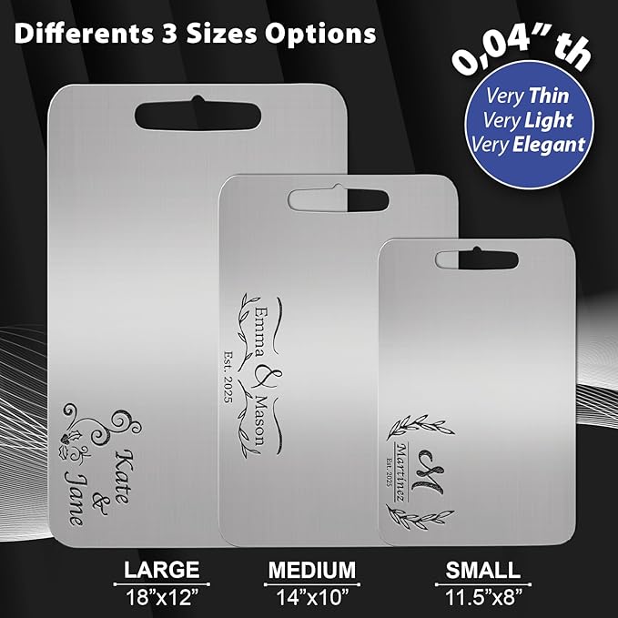 Personalized Titanium Cutting Board for Kitchen, 100% Pure Titanium and Stainless Steel, Double-Sided Cutting Boards, Custom Engraved Gift for Valentine's Day, Housewarming, Wedding, Anniversary