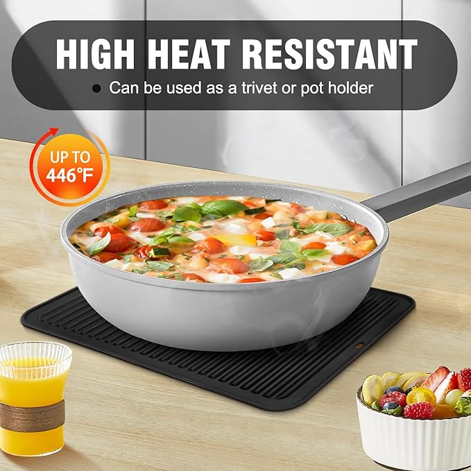 Walfos XXL Silicone Trivet 16 Inch and Round & Square Trivets 7 Inch, Trivets for Hot Pots and Pans, Heat Resistant Pot Holders Hot Pads for Kitchen Quartz Countertops, Hot Dishes, 5 Pack