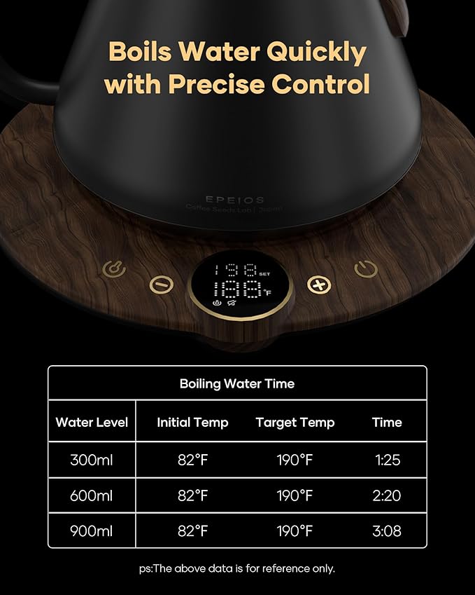 Cocinare FLOW B9 Gooseneck Electric Kettle, Precise Temperature Control for Pour-Over Coffee & Tea Brewing, Stainless Steel Interior, Rapid Heating for Boiling Water 0.9L (Obsidian Black)
