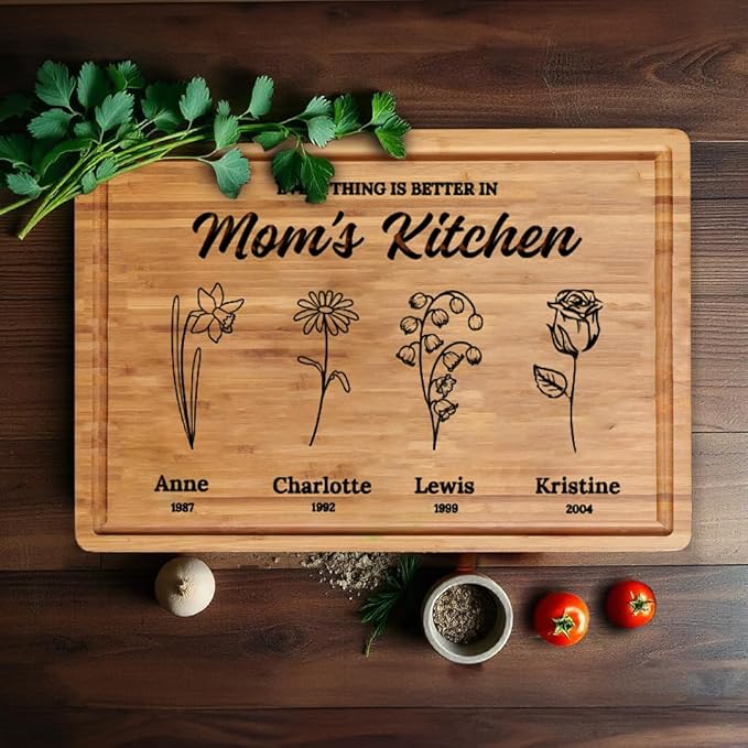 Personalized Christmas Gifts for Moms & Grandma, Custom Christmas Gift with Garden Flowers Design, Perfect Kitchen Gift for Mom, Grandma, or Grandmom, Ideal Birth Flower & Holiday Gift Idea