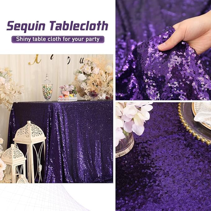 Eternal Beauty Purple Tablecloth, 90x156 Inch Sequin Rectangle Table Cover for Cake Dessert Exhibition Party Birthday Events