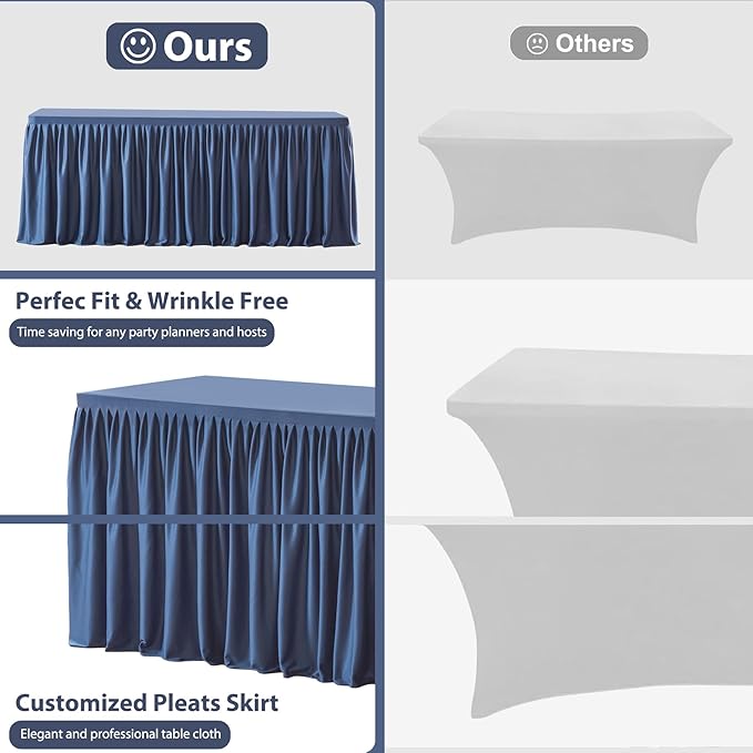 Wish Care 2 Pack Navy Blue Rectangle Table Clothes for 8 Foot Tables, Polyester Fitted Tablecloths 8ft Stretch Table Cover for Wedding, Birthday, Parties, Trade Show, Craft Show