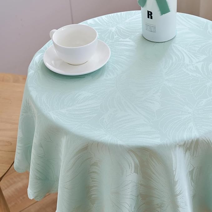Round Tablecloth Aqua Jacquard Small 40 Inch Table Cloths Up to 26" Dia Tables Waterproof Washable Wrinkle Free Soft Fabric Table Cover Kitchen Dinner Decor Talking Coffee Bar