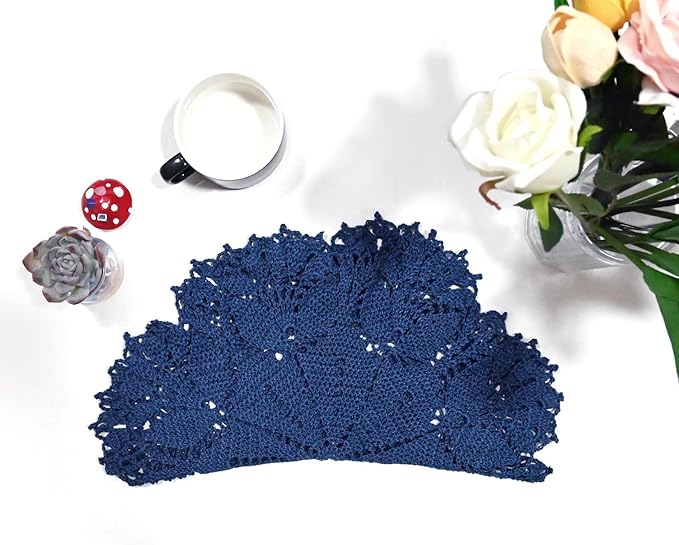 BIBITIME Tulip Flower Doilies Lace Doilies Kitchen Table Doily Mats Tablecloth Handmade Crochet Placemats Vase Dish Plate Mat (1 PC- 15 inches- 16 inches, Navy)