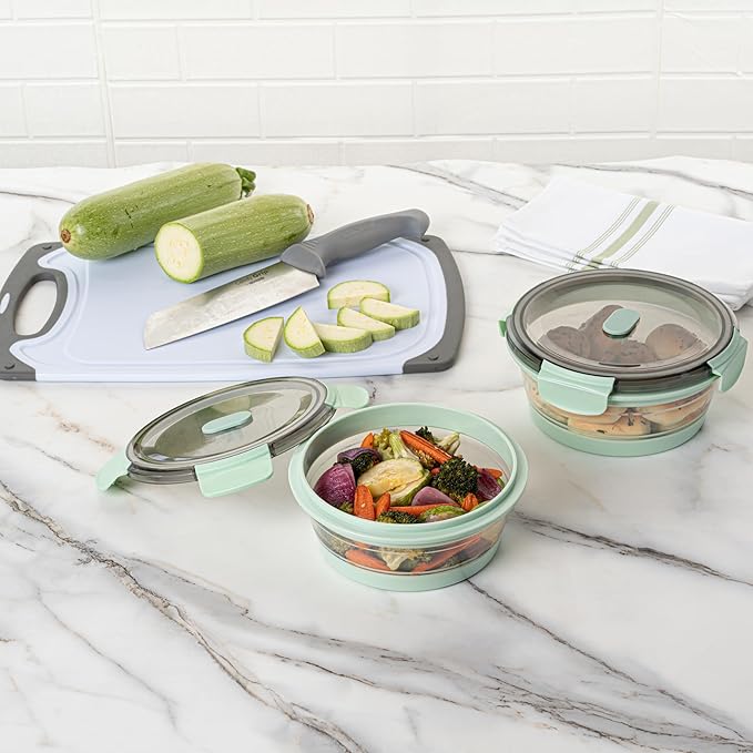 Restaurantware-Fresh Hero 27.2 Ounce Storage Containers, 1 Durable Airtight Food Containers - Microwavable, Freezable, Green Plastic, Collapsible, Dishwashable, With Vented Lids
