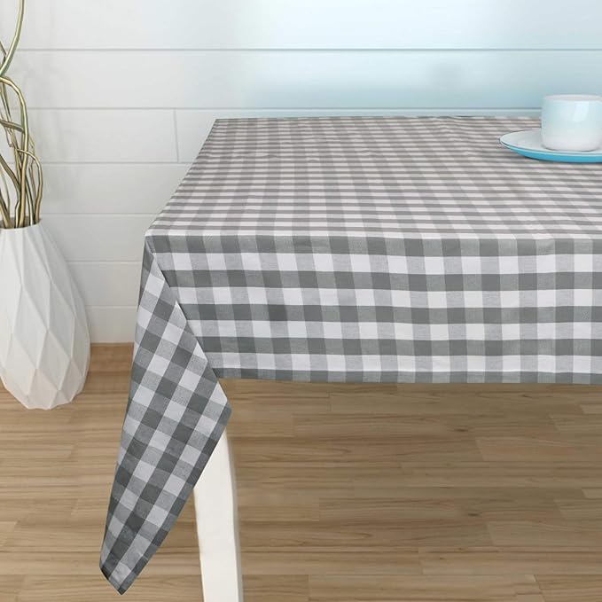 Urban Villa Tablecloth Buffalo Check Table Cloth Tabletop Cover Kitchen Dining Tablecloth 100%Cotton Great Parties Wedding Holiday Dinner Grey/White Color Rectangle 60X102Inches 8-10 Seats Table Cloth