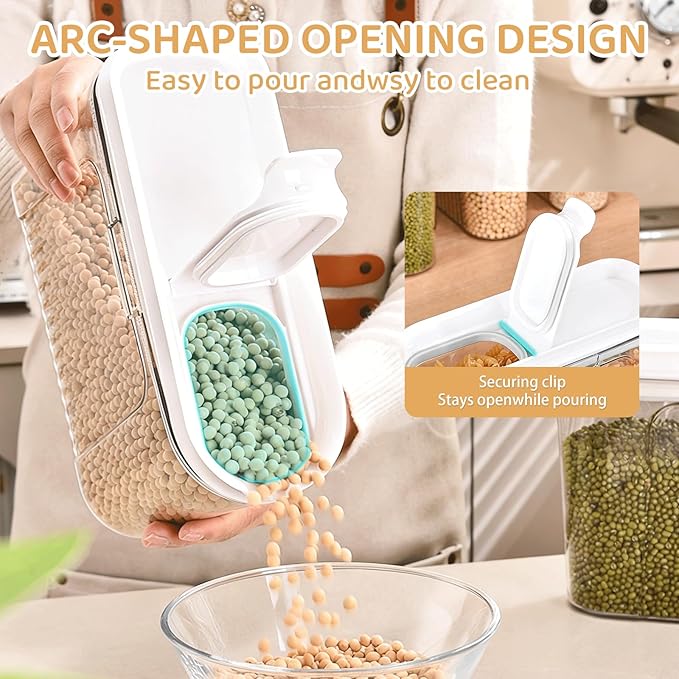 Cereal Container and Rice Storage Dispenser-Airtight Food Storage Organizers BPA-free Plastic Kitchen Pantry Storage Containers food-grade PET material Suitable for rice, grains (4L(4PC)