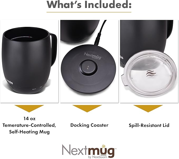 Nextmug - Temperature-Controlled, Self-Heating Coffee Mug (Black - 14 oz.)