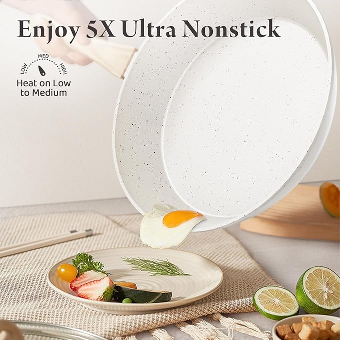24 Pcs Pots and Pans Set, Non Stick Ceramic Cookware Set with 3 Stockpots, Healthy Non-Toxic, Large Capacity, Induction Compatible, PFAS/PTFE/PFOA Free, Cream White