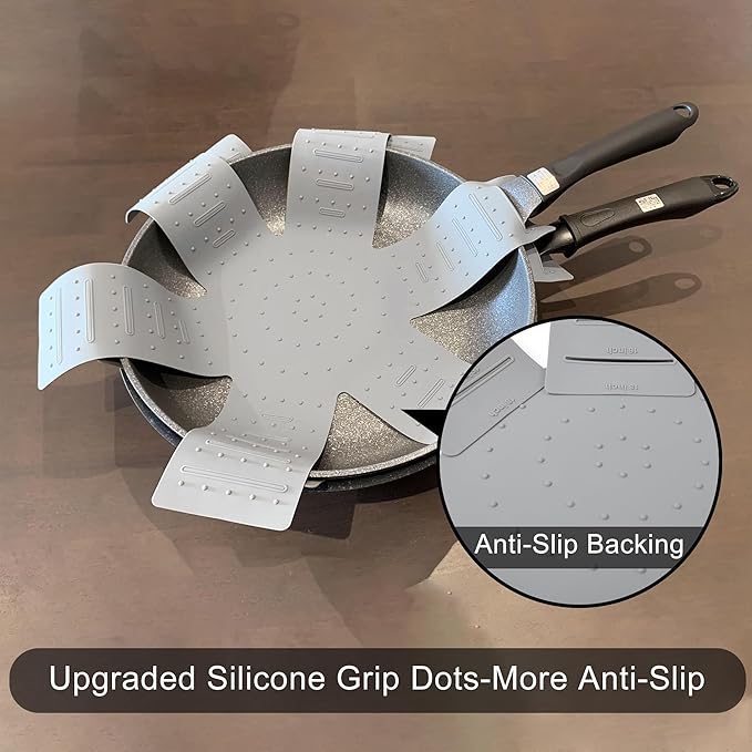 Pot & Pan Protectors, 3-Piece Silicone Cookware Protector Pad, Stacking Pan Protector. It Has a Unique Opening and Fixing Design That Can be Used to Protect and Separate Pots and Pans-Grey