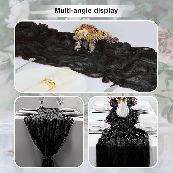 10 Pack Black Cheesecloth Table Runner 35x120 Inch 10Ft Rustic Gauze Cheese Cloth Thanksgiving Table Runner Sheer Cheesecloth Table Runners for Wedding Party Bridal Shower Decoration