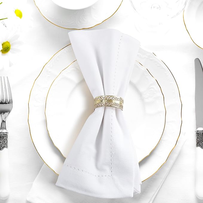 Urban Villa Cloth Napkins White Hemstitch Dinner Napkins Set of 12 (20X20) 100% Cotton Absorbent Washable Durable Reusable Ideal for Hotel Collection Farmhouse Parties Restaurant Lunch Dinner Napkins