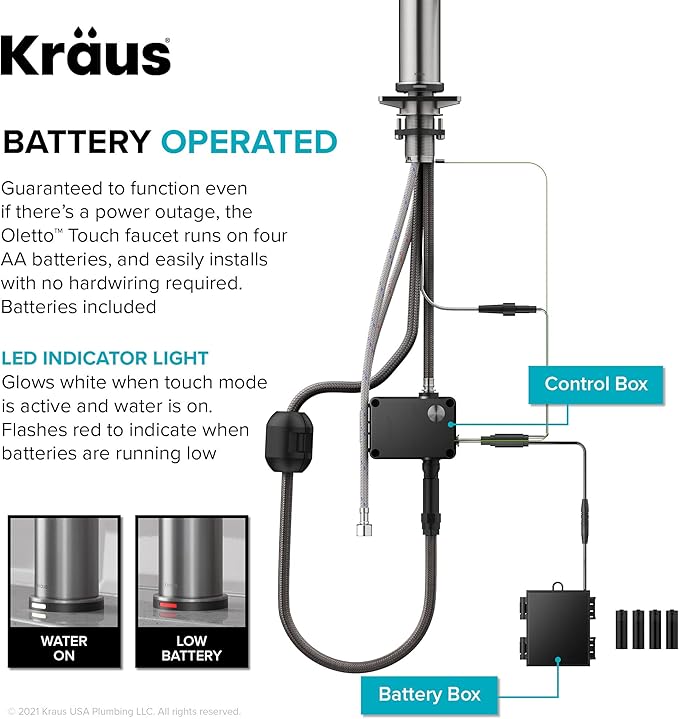 KRAUS Oletto Tall Modern Single-Handle Touch Kitchen Sink Faucet with Pull Down Sprayer in Matte Black, KTF-3101MB