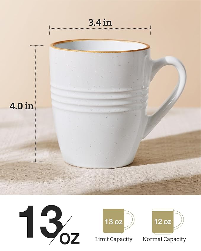 famiware Jupiter Coffee Mugs Set of 4, 13 oz Coffee Mug, Microwave and Dishwasher Safe, Coffee Cups with Handle for Coffee, Tea, Cocoa, Milk, White