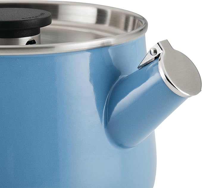KitchenAid Teakettles Enamel-on-Steel Stovetop Whistling Teakettle, Induction Ready, Stainless steel Lid, 2 Quart - Blue Velvet