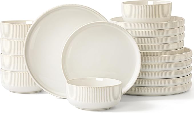 Dinnerware Sets, 18 Pieces Stoneware Plates and Bowls Set, Reactive Glaze Ceramic Dishes Set Scratch Resistant, Kitchen Dinner Set Dishwasher & Microwave Safe, Service for 6