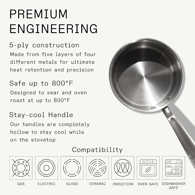 Made In Cookware - 2 Quart Saucepan with Lid - Stainless Clad 5 Ply Construction - Induction Compatible - Professional Cookware - Made in Italy