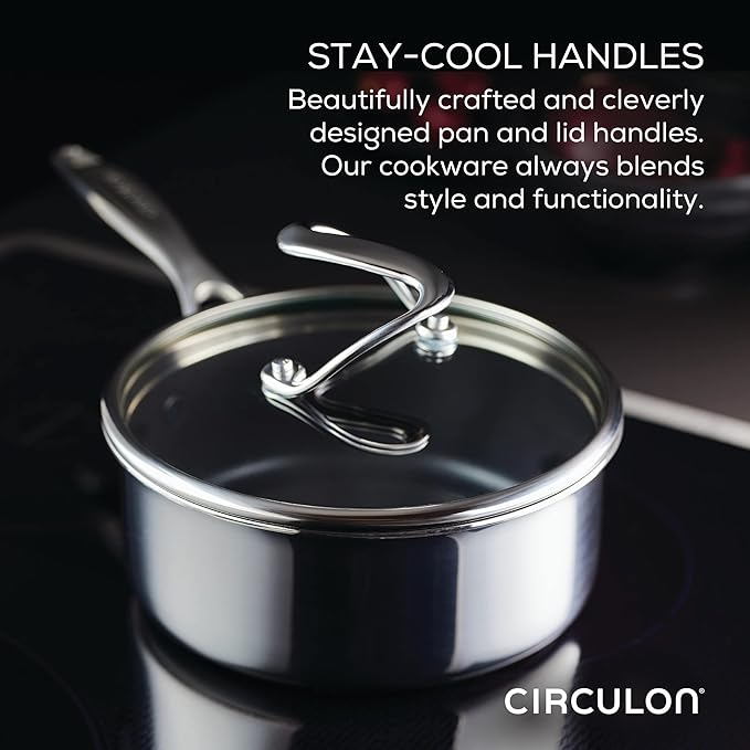 Circulon Clad Stainless Steel Cookware/Pots and Pans and Utensil Set with Hybrid SteelShield and Nonstick Technology, 11 Piece - Silver