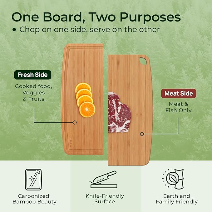 Dishwasher Safe Bamboo Cutting Boards 15.4x11.7in Heat-Resistant Chopping & Charcuterie Board with Juice Groove, Durable Lightweight Kitchen Essentials for Meat, Vegetables, Easy Clean