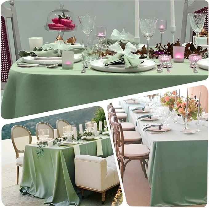 8 Pack Sage Green Table Cloth 60x126 Inch Rectangle Tablecloths for 8 Foot Rectangle Tables, Wrinkle Resistant Washable Polyester Fabric Rectangular Table Cover for Dining Banquet Wedding Party